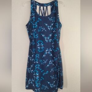 Toad&Co Size Large Blue Patterned Sleeveless Dress With Built In Bra